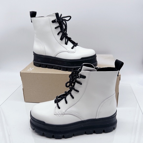 Ugg Sidnee Waterproof Platform Lace Up Combat Boots Shearling White Leather US 6 - Picture 3 of 14